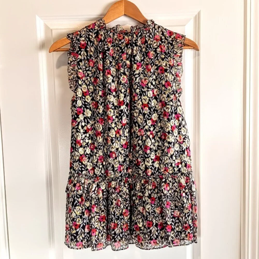 Kate Spade Floral Park Clip Dot Metallic Silk Top